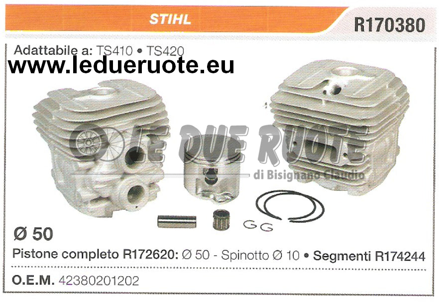 42380201202 KIT CILINDRO E PISTONE STIHL TS410 TS420 MOTOSEGA Ø 50