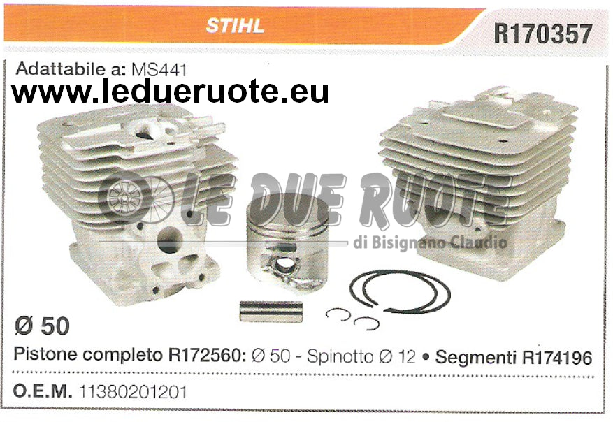 11380201201 KIT CILINDRO E PISTONE STIHL MS441 MOTOSEGA Ø 50