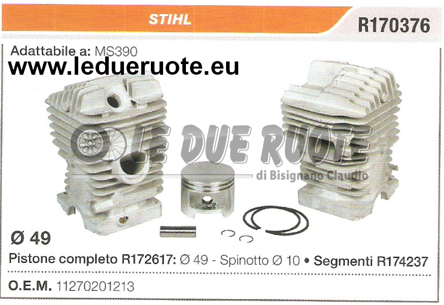 11270201213 KIT CILINDRO E PISTONE STIHL MS390 MOTOSEGA Ø 49