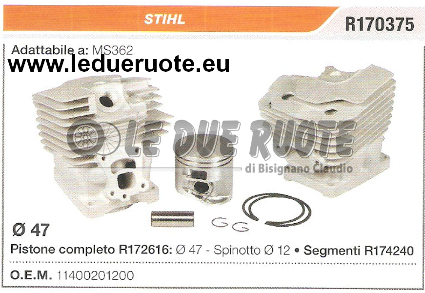 114002012100 KIT CILINDRO E PISTONE STIHL MS362 MOTOSEGA Ø 47 SPINOTTO 12