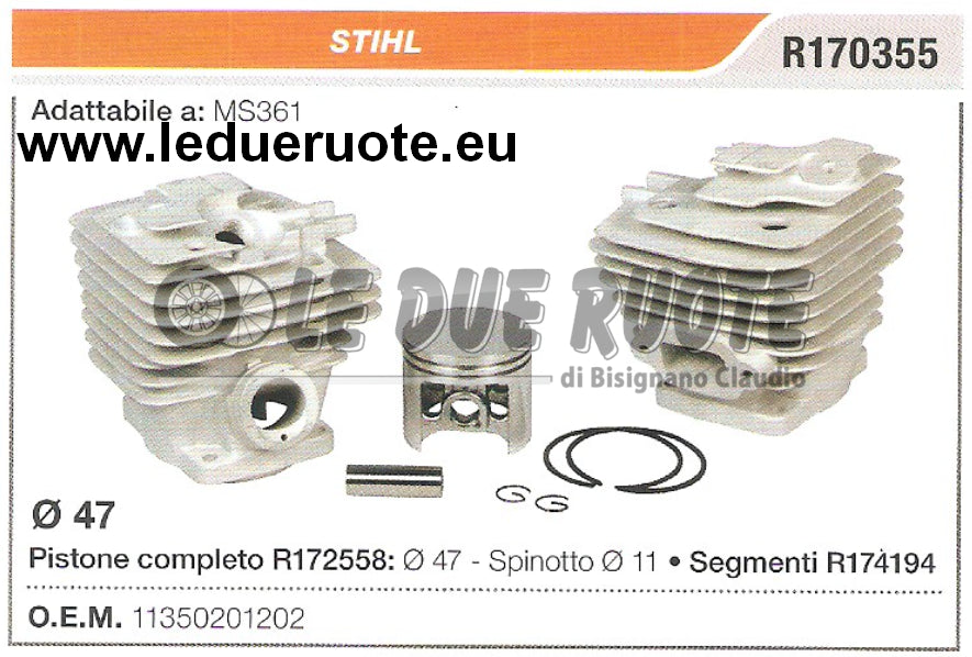 113502012202 KIT CILINDRO E PISTONE STIHL MS361 MOTOSEGA Ø 47 SPINOTTO 11
