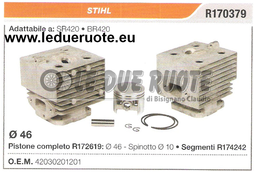 42030201201 KIT CILINDRO E PISTONE STIHL SR420 BR420 DECESPUGLIATORE Ø 46