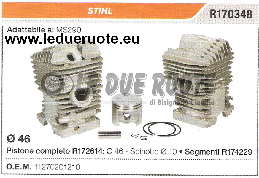 11270201210 KIT CILINDRO E PISTONE STIHL MS290 MOTOSEGA Ø 46 SPINOTTO 10