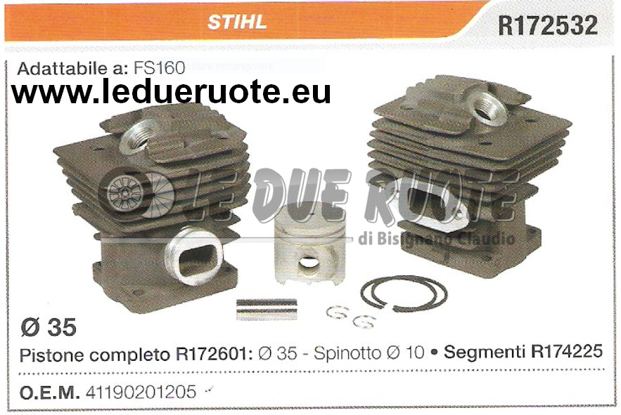 41190201205 KIT CILINDRO E PISTONE STIHL FS160 DECESPUGLIATORE Ø 35 SPINOTTO 10