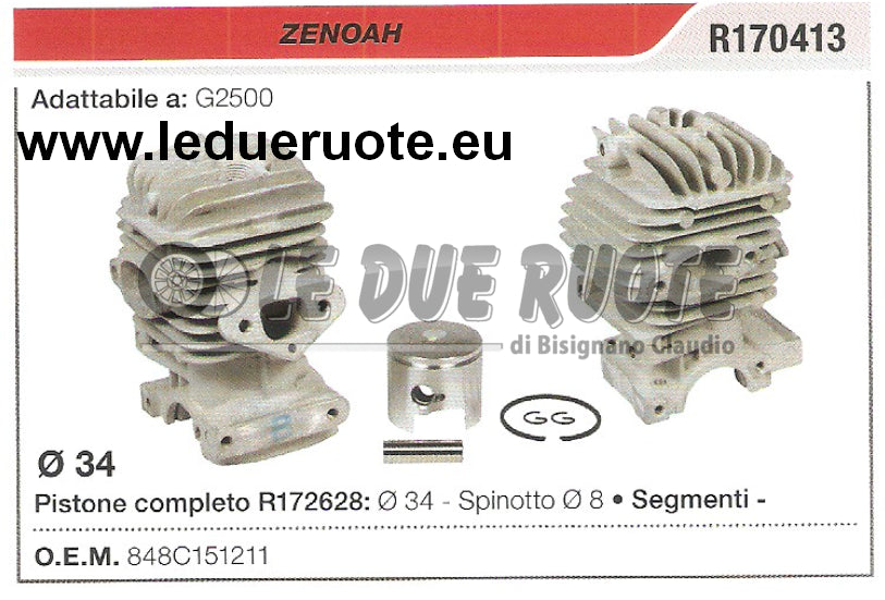 848C151211 KIT CILINDRO E PISTONE ZENOAH G2500 MOTOSEGA Ø 34 SPINOTTO 8