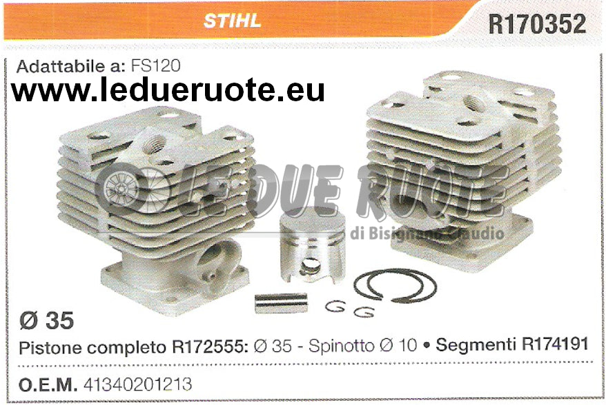 41340201213 KIT CILINDRO E PISTONE STIHL FS120 DECESPUGLIATORE Ø 35 SPINOTTO 10