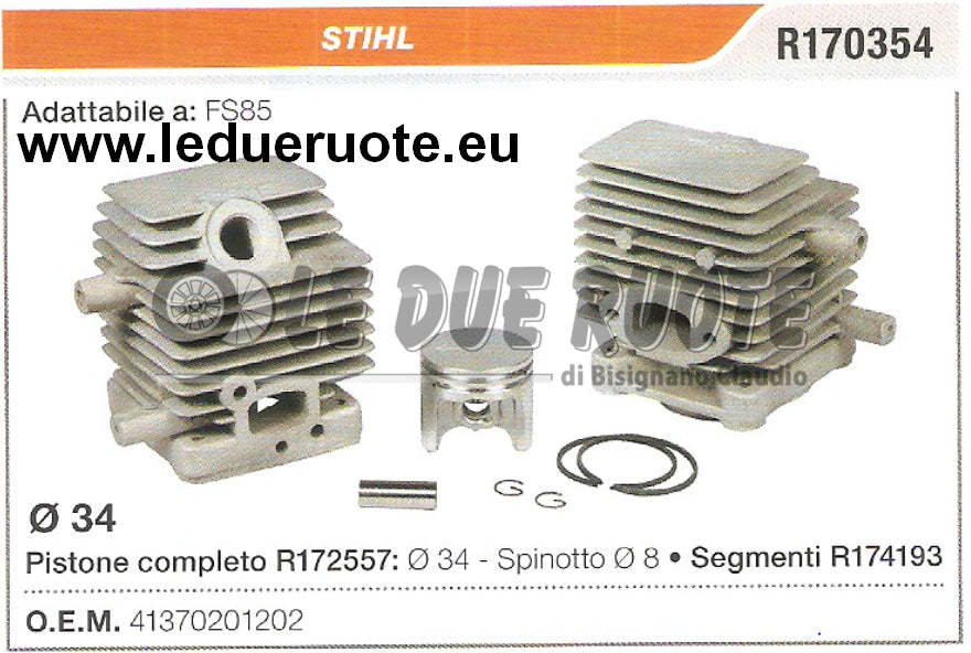 41370201202 KIT CILINDRO E PISTONE STIHL FS85 DECESPUGLIATORE Ø 34 SPINOTTO 8