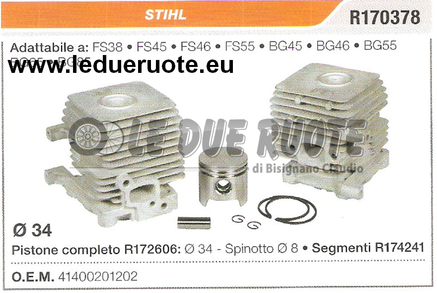 41400201202 KIT CILINDRO E PISTONE STIHL BG45 BG46 BG55 BG65 DECESPUGLIATORE