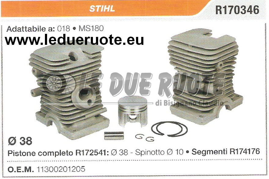 11300201205 KIT CILINDRO E PISTONE STIHL 018 MS180 MOTOSEGA Ø 38 SPINOTTO 10