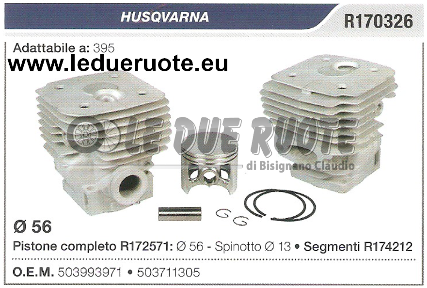 503993971 KIT CILINDRO E PISTONE HUSQVARNA 395 MOTOSEGA Ø 56 SPIN 13