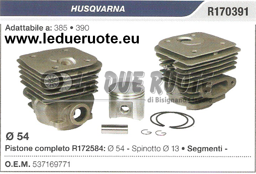 537169771 KIT CILINDRO E PISTONE HUSQVARNA 385 390 MOTOSEGA Ø 54 SPIN 13