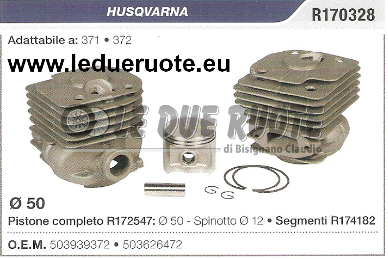 503939372 KIT CILINDRO E PISTONE HUSQVARNA 371 372 MOTOSEGA Ø 50 SPIN 12