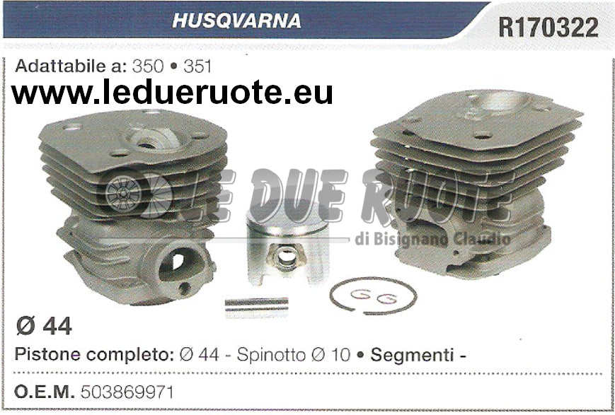 503869971 KIT CILINDRO E PISTONE HUSQVARNA 350 351 MOTOSEGA Ø 44 SPINOTTO 10