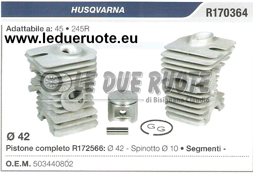503440802 KIT CILINDRO E PISTONE HUSQVARNA 45 245R MOTOSEGA Ø 42 SPINOTTO 10