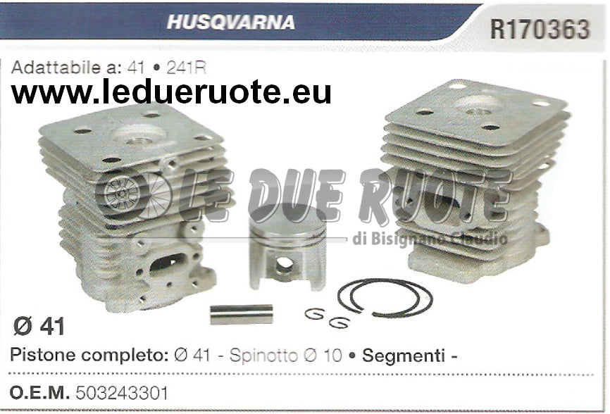 503243301 KIT CILINDRO E PISTONE HUSQVARNA 41 241R MOTOSEGA Ø 41 SPINOTTO 10