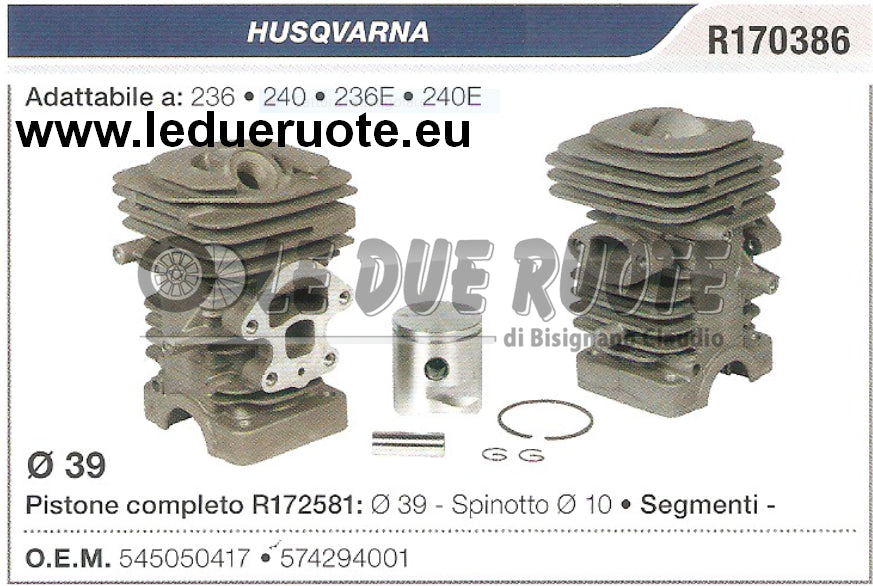 545050417 KIT CILINDRO E PISTONE HUSQVARNA 236 240 236E 240E MOTOSEGA Ø 39