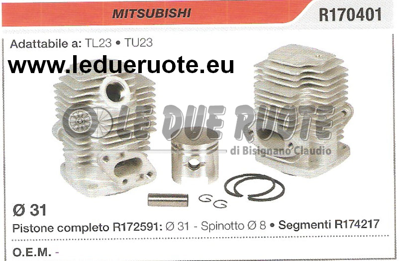 R170401 KIT CILINDRO E PISTONE MITSUBISHI TL23 TU23 DECESPUGLIATORE Ø 31