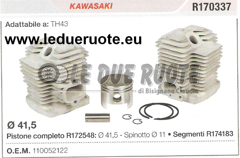 110052122 KIT CILINDRO E PISTONE KAWASAKI TH43 DECESPUGLIATORE Ø 41,5 SPIN 11