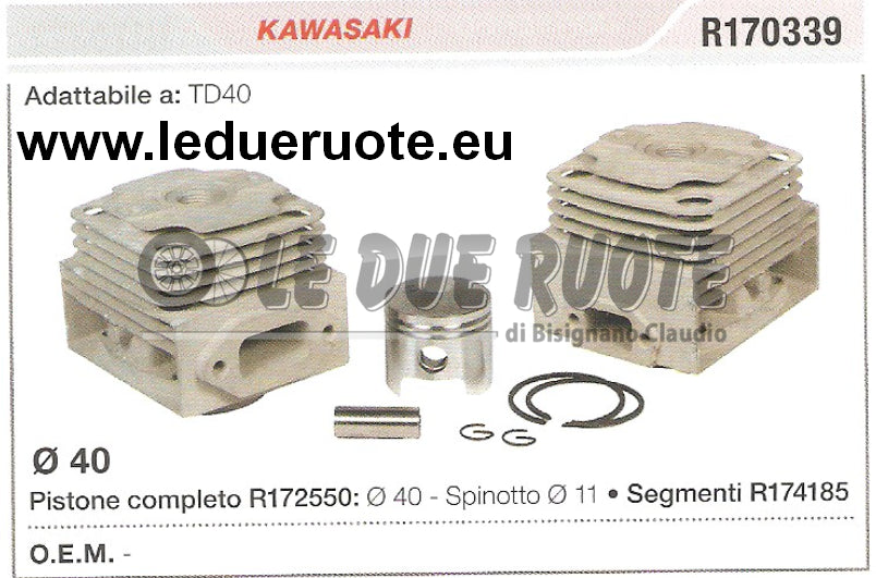 R170339 KIT CILINDRO E PISTONE KAWASAKI TD40 DECESPUGLIATORE Ø 40 SPIN 11
