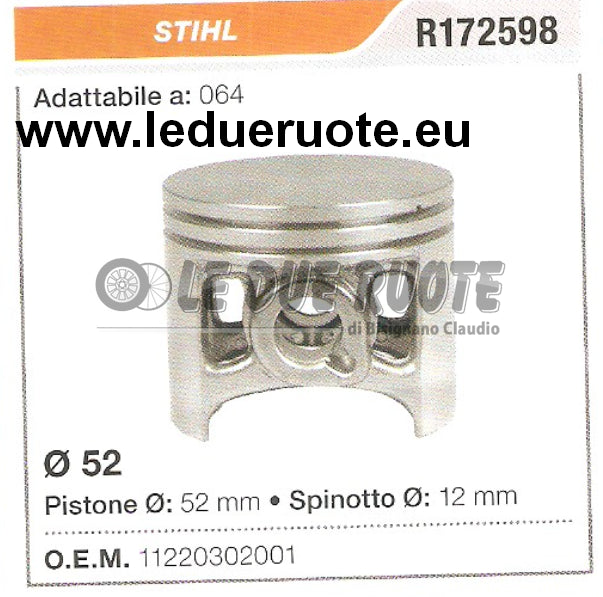 11220302001 PISTONE COMPLETO STIHL 064 MOTOSEGA Ø 52 SPINOTTO 12