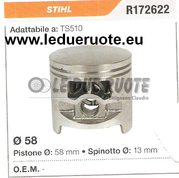 R172622 PISTONE COMPLETO STIHL TS510 MOTOSEGA Ø 58 SPINOTTO 13