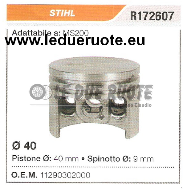 11290302000 PISTONE COMPLETO STIHL MS200 MOTOSEGA Ø 40 SPINOTTO 9