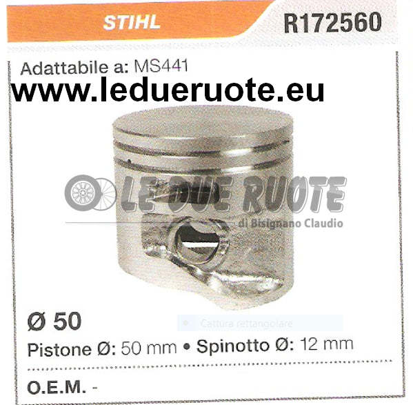 R172560 PISTONE COMPLETO STIHL MS441 MOTOSEGA Ø 50 SPINOTTO 12
