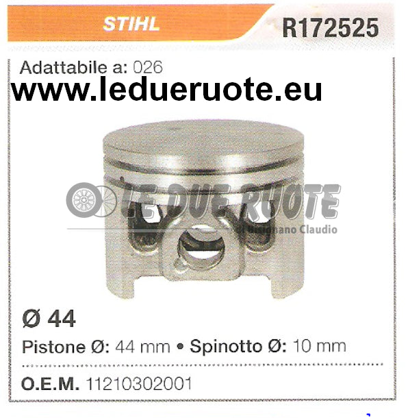 11210302001 PISTONE COMPLETO STIHL 026 MOTOSEGA Ø 44 SPINOTTO 10