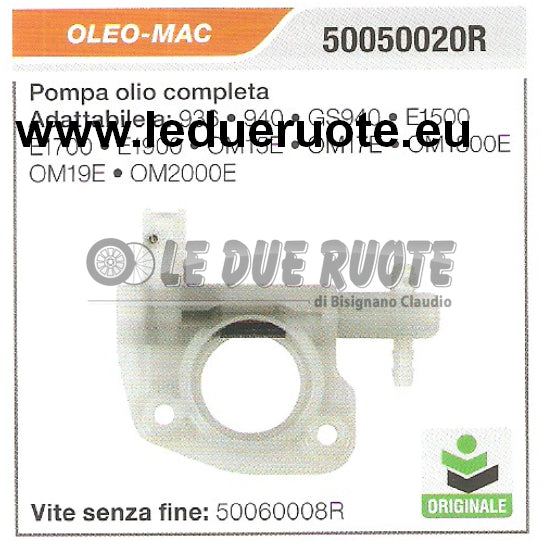 50050020R POMPA OLIO COMPLETA MOTOSEGA OLEO MAC E1500 E1700 HQ ORIGINALE