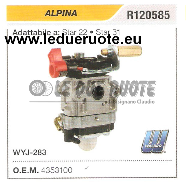 4353100 CARBURATORE A MEMBRANA WYJ - 283 ALPINA STAR 22 STAR 31 WALBRO