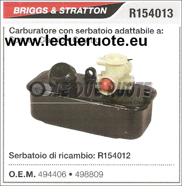 494406 CARBURATORE A VASCHETTA BRIGGS & STRATTON SERBATOIO SPRINT CLASSIC QUATT