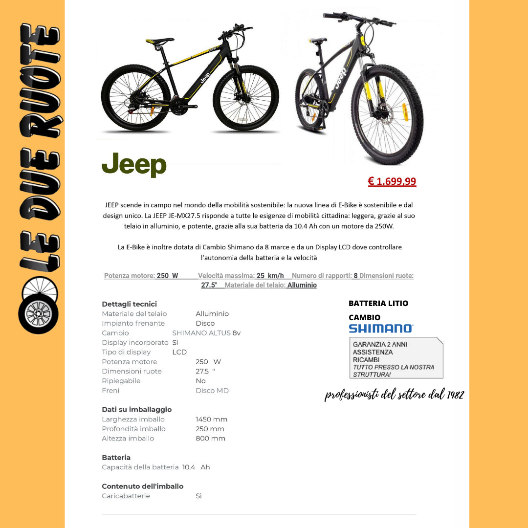 BICI BICICLETTA ELETTRICA MOUNTAIN BIKE JEEP 27.5" 8 VELOCITA' MOTORE 250W LITIO