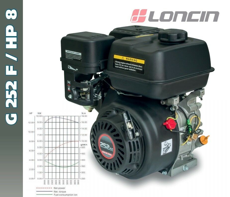 MOTORE LONCIN G 252 F BENZINA 8HP ALBERO CONICO D. 23 ALESAGGIO 75 x 57