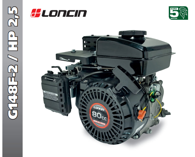 MOTORE COMPLETO A BENZINA LONCIN G 148 F-2 2.3HP ALBERO CILINDRICO D.15 EURO 5