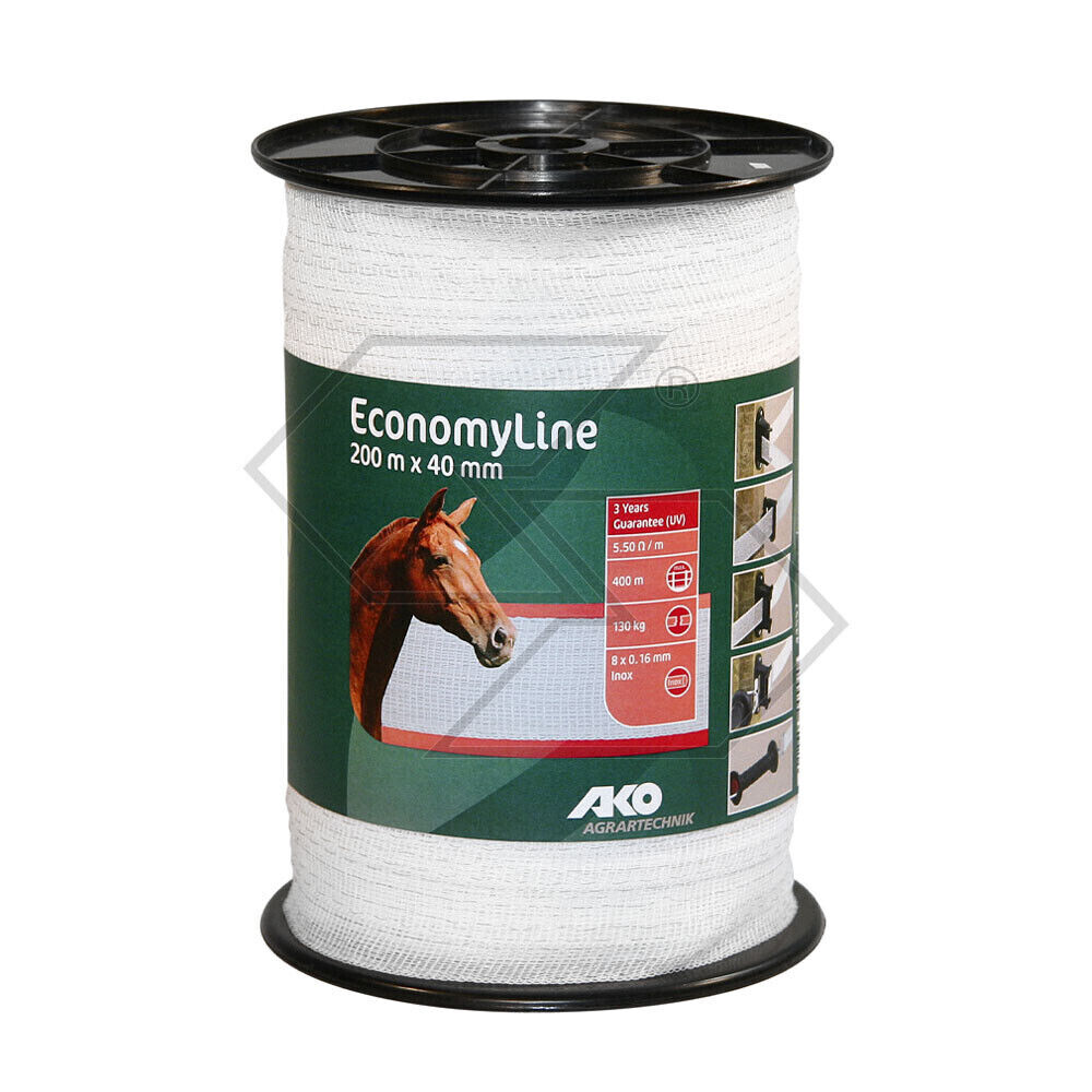 NASTRO BIANCO PER RECINTO ELETTRICO CORDA PASCOLO 200 m 40mm 8conduttori