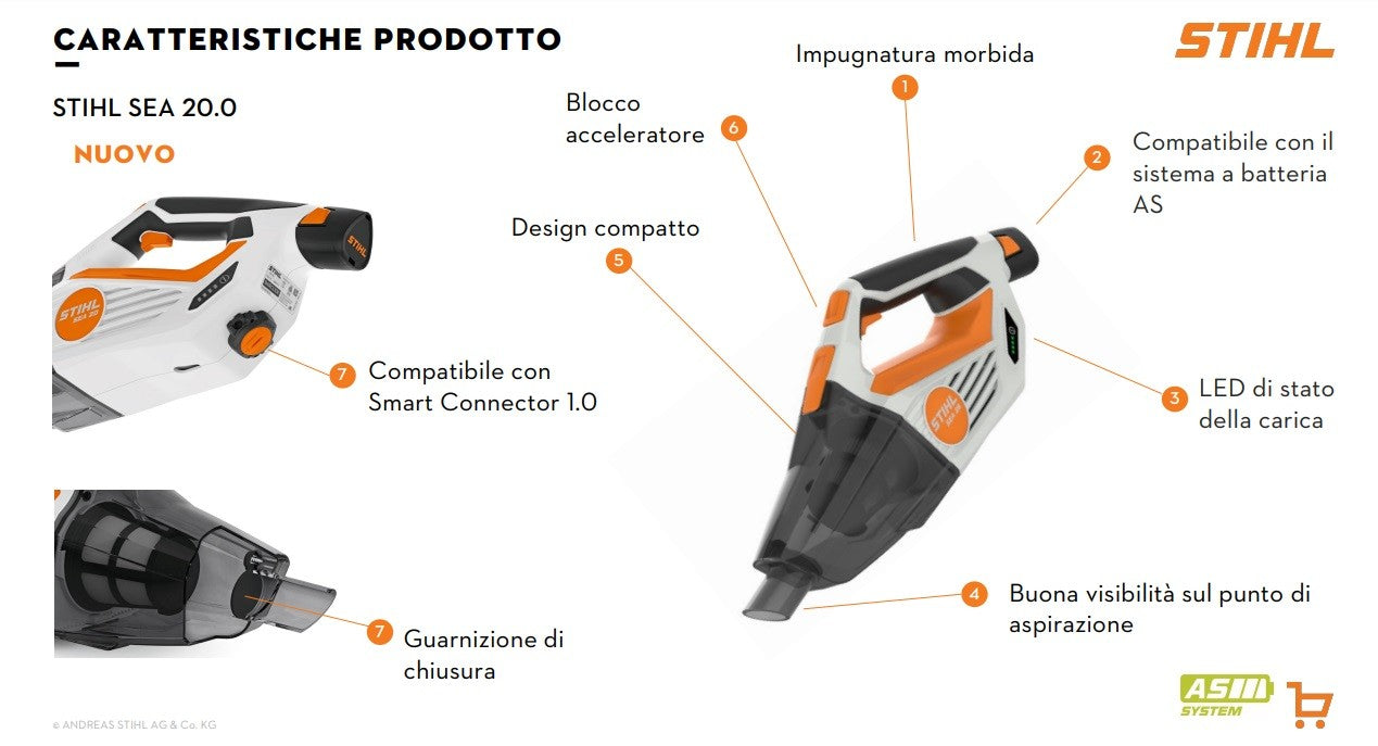 ASPIRATORE MANUALE A BATTERIA ORIGINALE STIHL SEA 20 CON BATTERIA E CARICABATTERIE
