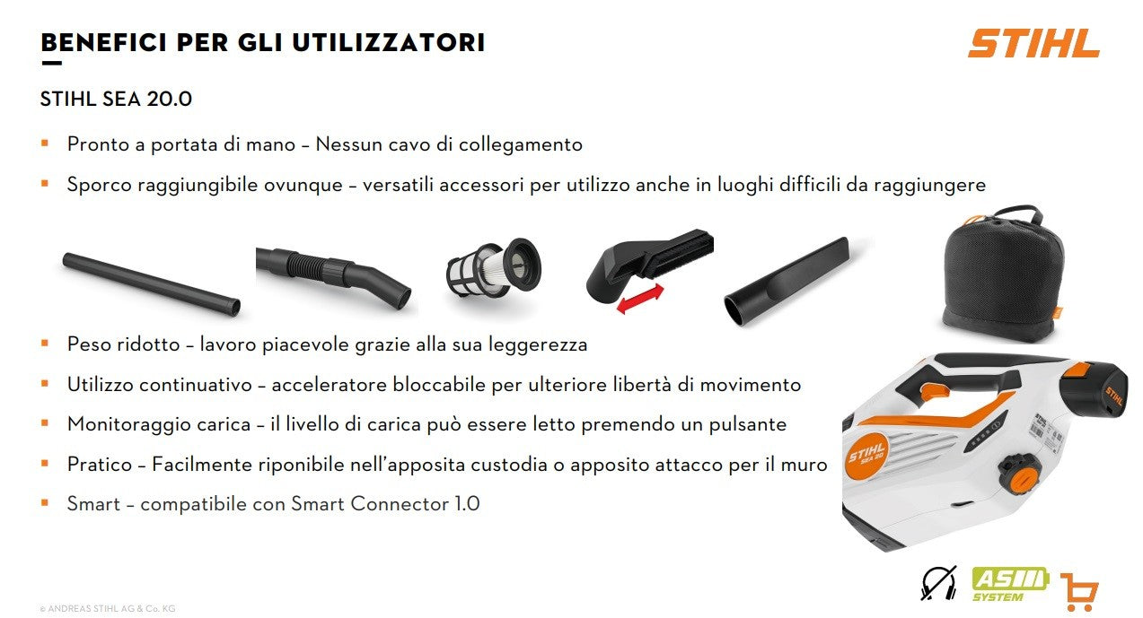 ASPIRATORE MANUALE A BATTERIA ORIGINALE STIHL SEA 20 CON BATTERIA E CARICABATTERIE