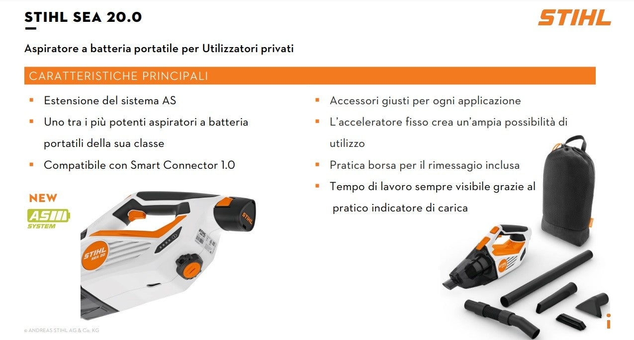 ASPIRATORE MANUALE A BATTERIA ORIGINALE STIHL SEA 20 CON BATTERIA E CARICABATTERIE