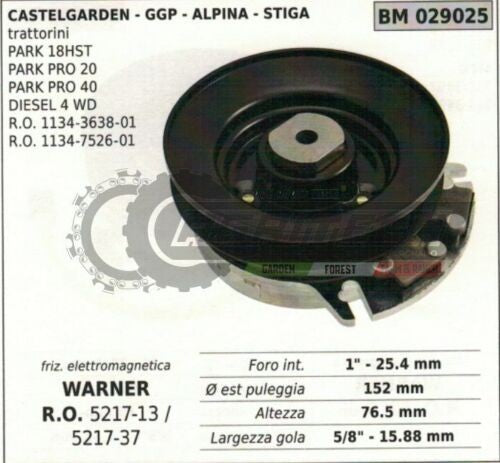 1134363801 FRIZIONE WARNER TRATTORINO RASAERBA STIGA CASTEL ALPINA PARK PRO 40