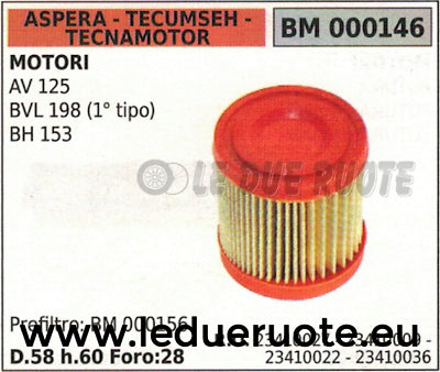 23410022 FILTRO ARIA MOTORE ASPERA TECUMSEH TECNAMOTOR AV125 BVL198 BH153 h60