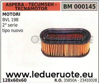 35850A 23410028 FILTRO ARIA MOTORE ASPERA TECUMSEH TECNAMOTOR BVL198 128x60x60