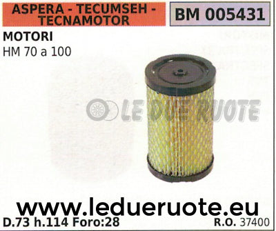 37400 FILTRO ARIA ASPERA TECUMSEH TECNAMOTOR da HM70 a HM100 Ø EST 73 Ø INT 28