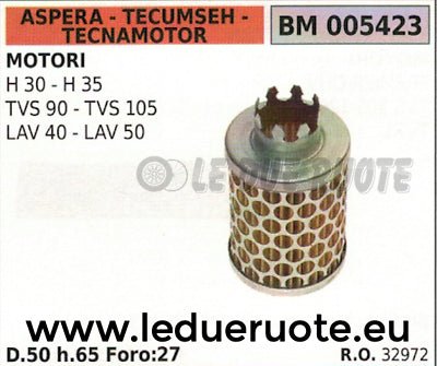 32972 FILTRO ARIA ASPERA TECUMSEH TECNAMOTOR H 30 35 TVS 90 105 LAV 40 50 50x65