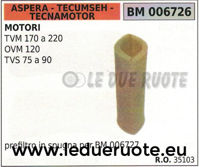 35103 FILTRO ARIA ASPERA TECUMSEH TECNAMOTOR TVM 170/220 OVM 120 TVS 75/90