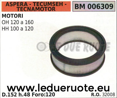 32008 FILTRO ARIA ASPERA TECUMSEH TECNAMOTOR OH 120/160 HH 100/120 152x48