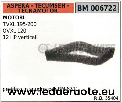 35404 SPUGNA FILTRO ARIA ASPERA TECUMSEH TECNAMOTOR TVXL 195 200 OVXL 120 12HP