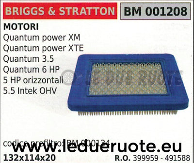 399959 491588 FILTRO ARIA BRIGGS & STRATTON QUANTUM POWER XM XTE 132x114x20