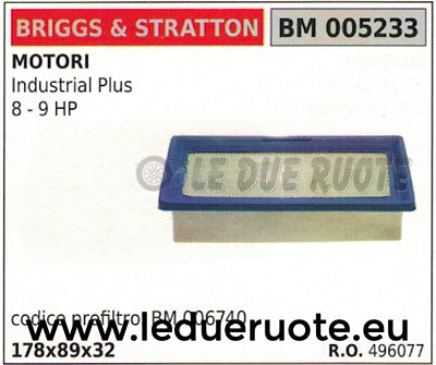496077 FILTRO ARIA MOTORE BRIGGS & STRATTON INDUSTRIAL PLUS 8 9 HP 178x89x32