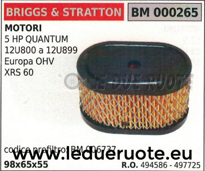 494586 4977 FILTRO ARIA BRIGGS & STRATTON QUANTUM 5HP EUROPA OHV XRS 60 98x65x55
