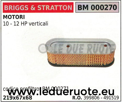399806 491519 FILTRO ARIA MOTORE BRIGGS & STRATTON 10 12 HP 219x67x68
